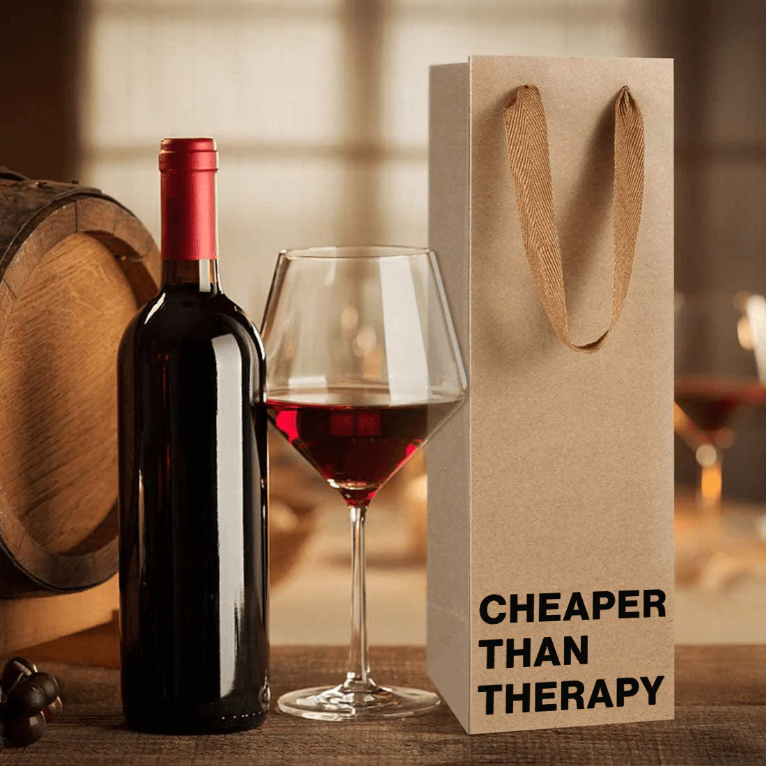 "Cheaper than therapy" Wine Gift Bag - Image 4