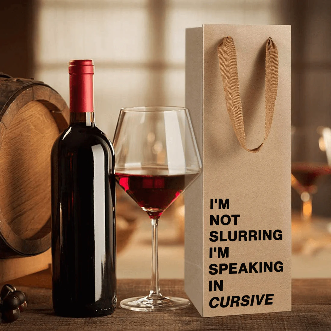 "I'm not slurring I'm speaking in cursive" Wine Gift Bag - Image 4