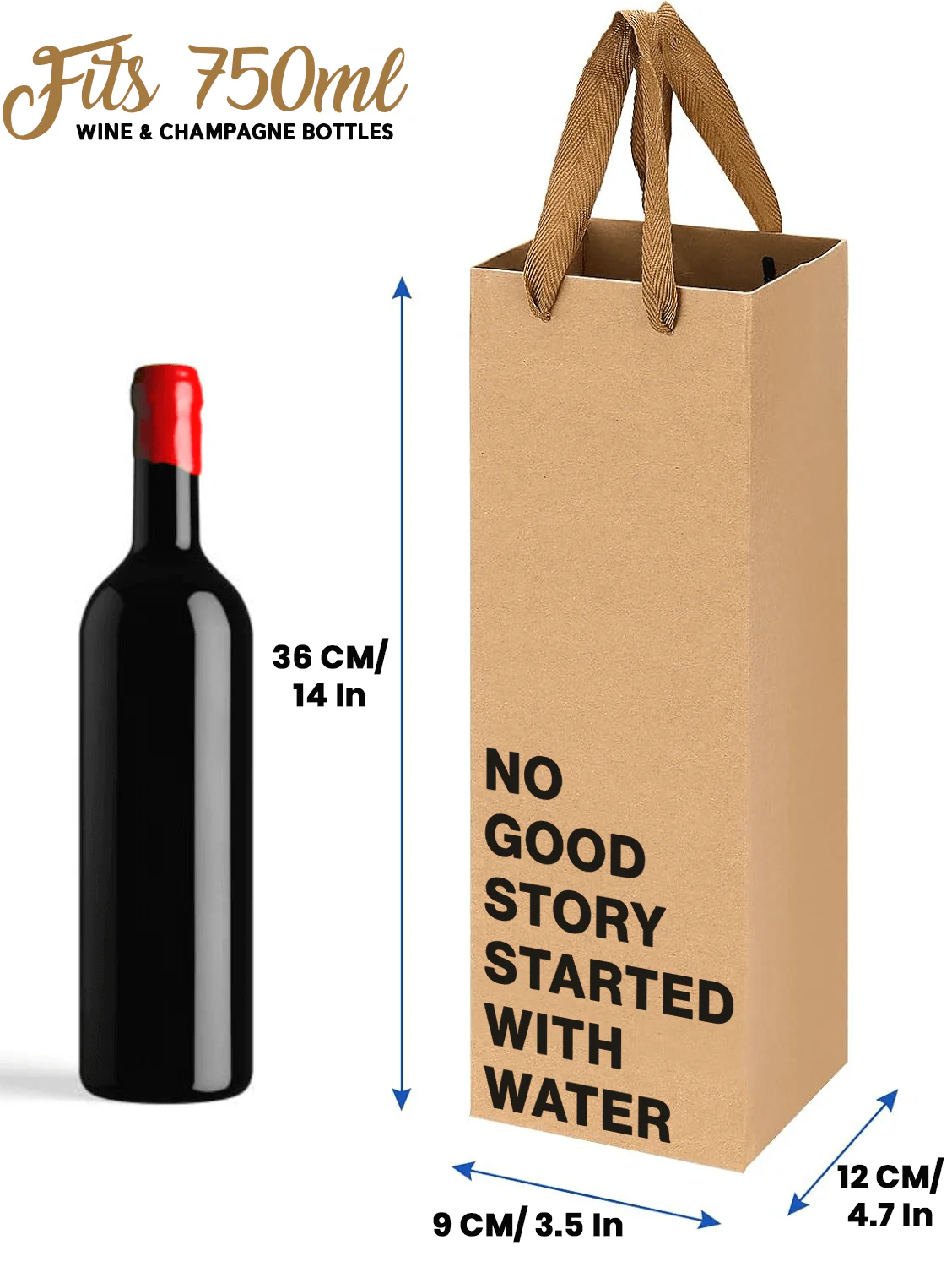 "Because no good story started with water" Wine Gift Bag - Image 3