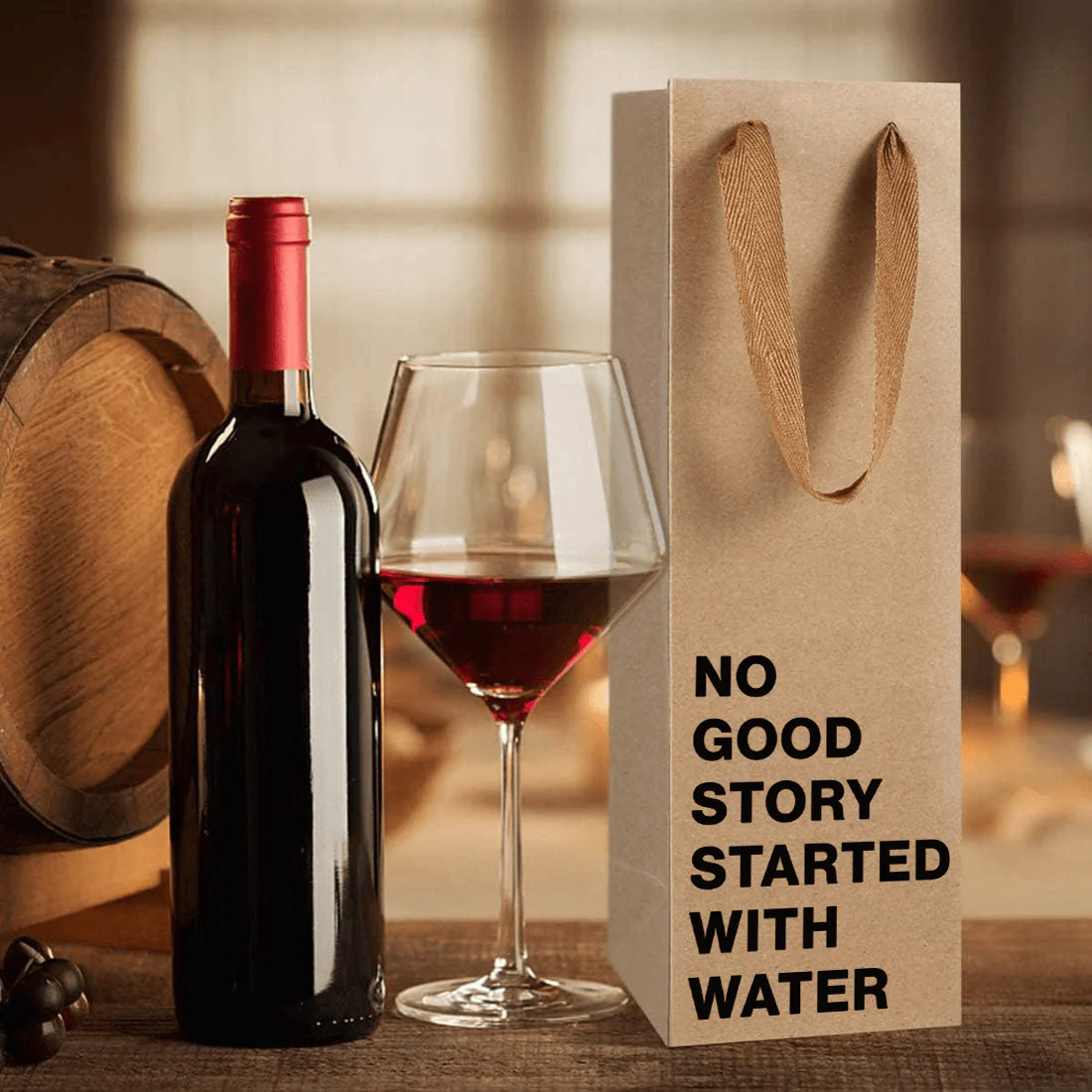 "Because no good story started with water" Wine Gift Bag - Image 4