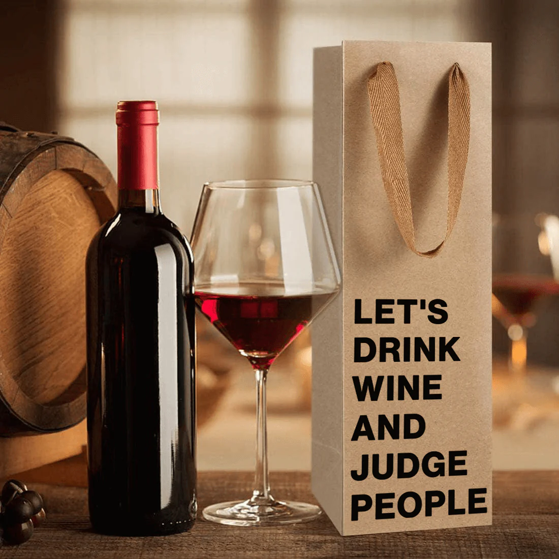 "Let's drink wine and judge people" Wine Gift Bag - Image 4