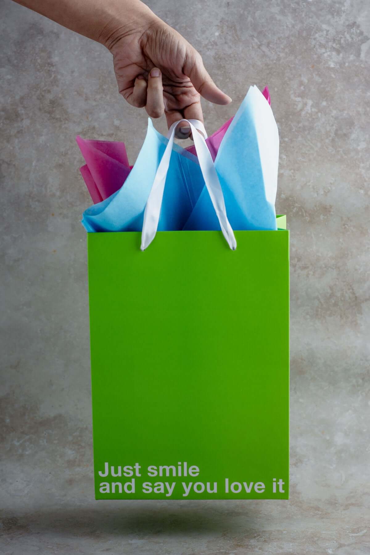 "Just smile and say you love it" Green Gift Bag - Image 3
